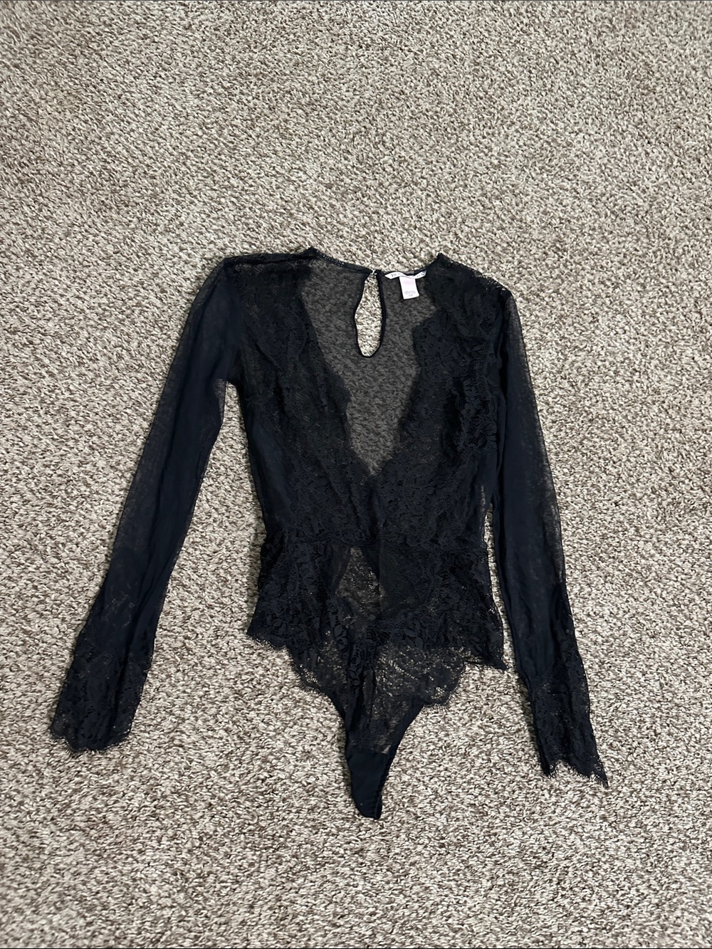 Victoria's Secret Black Sheer Lace Long-Sleeve Bodysuit